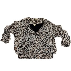 Democracy Womens XL Animal Print Blouse Sheer Layered 3/4 Sleeve Stretch‎ Top